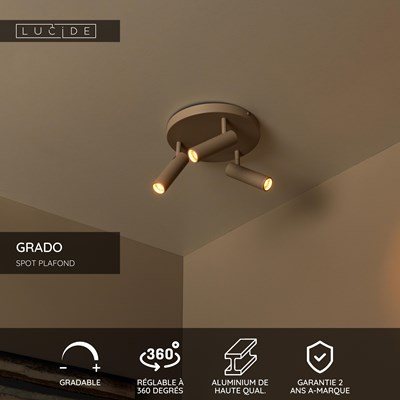 Lucide GRADO - Spot plafond - Ø 25 cm - 3xGU10 (MR11) - Taupe